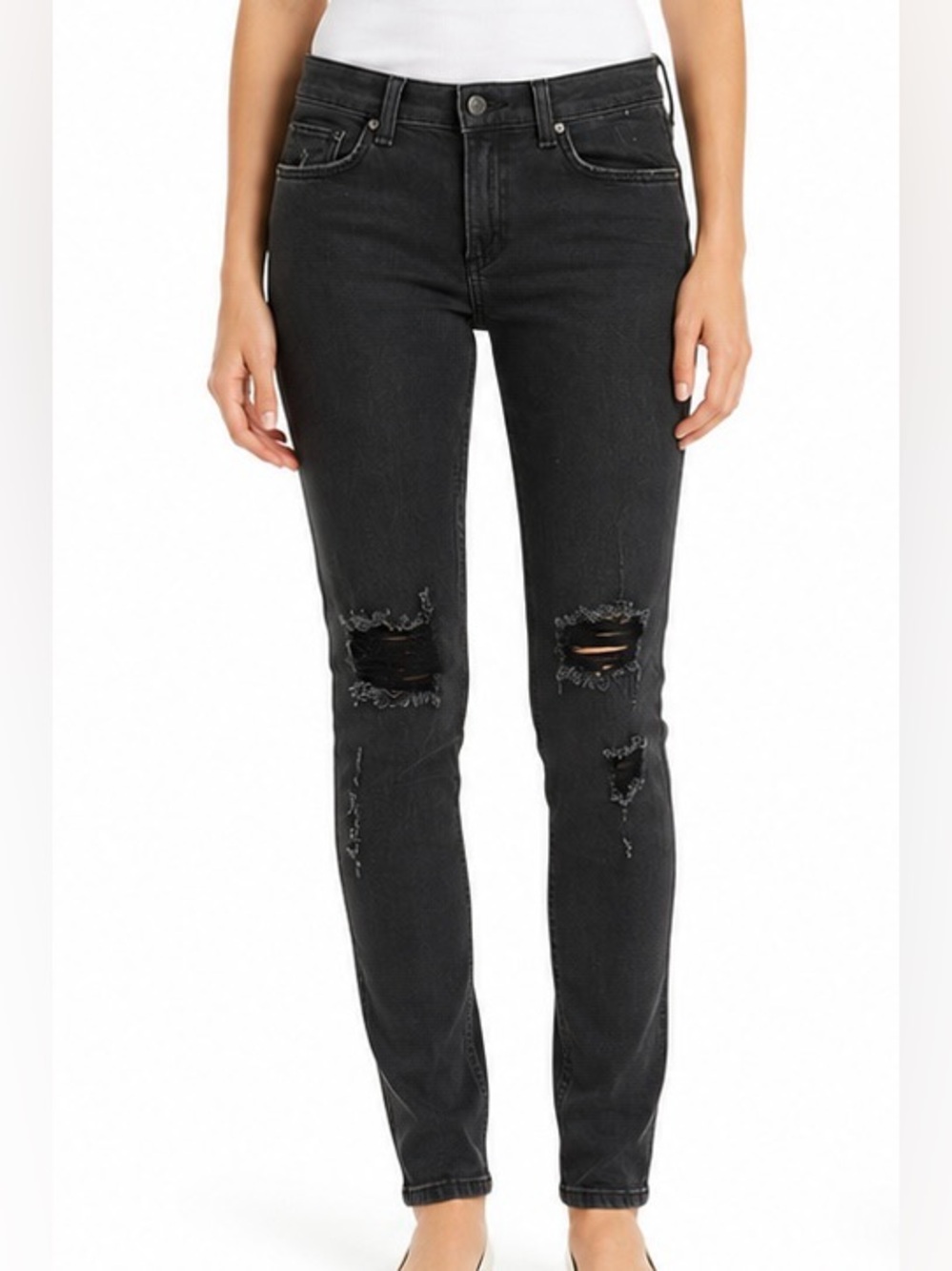 Rag & Bone/JEAN The Skinny in Soft Rock Distressed Black Jeans Size 26